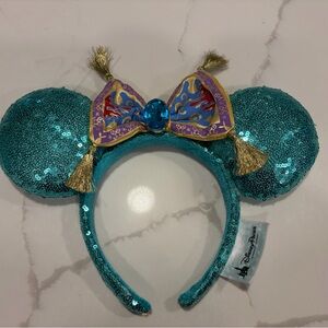 Disney Teal Sequin Minnie Ears with Jeweled Bow Aladdin